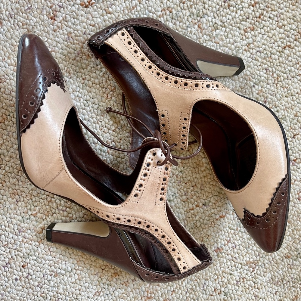 KG 2-tone brown leather heels, European size 39